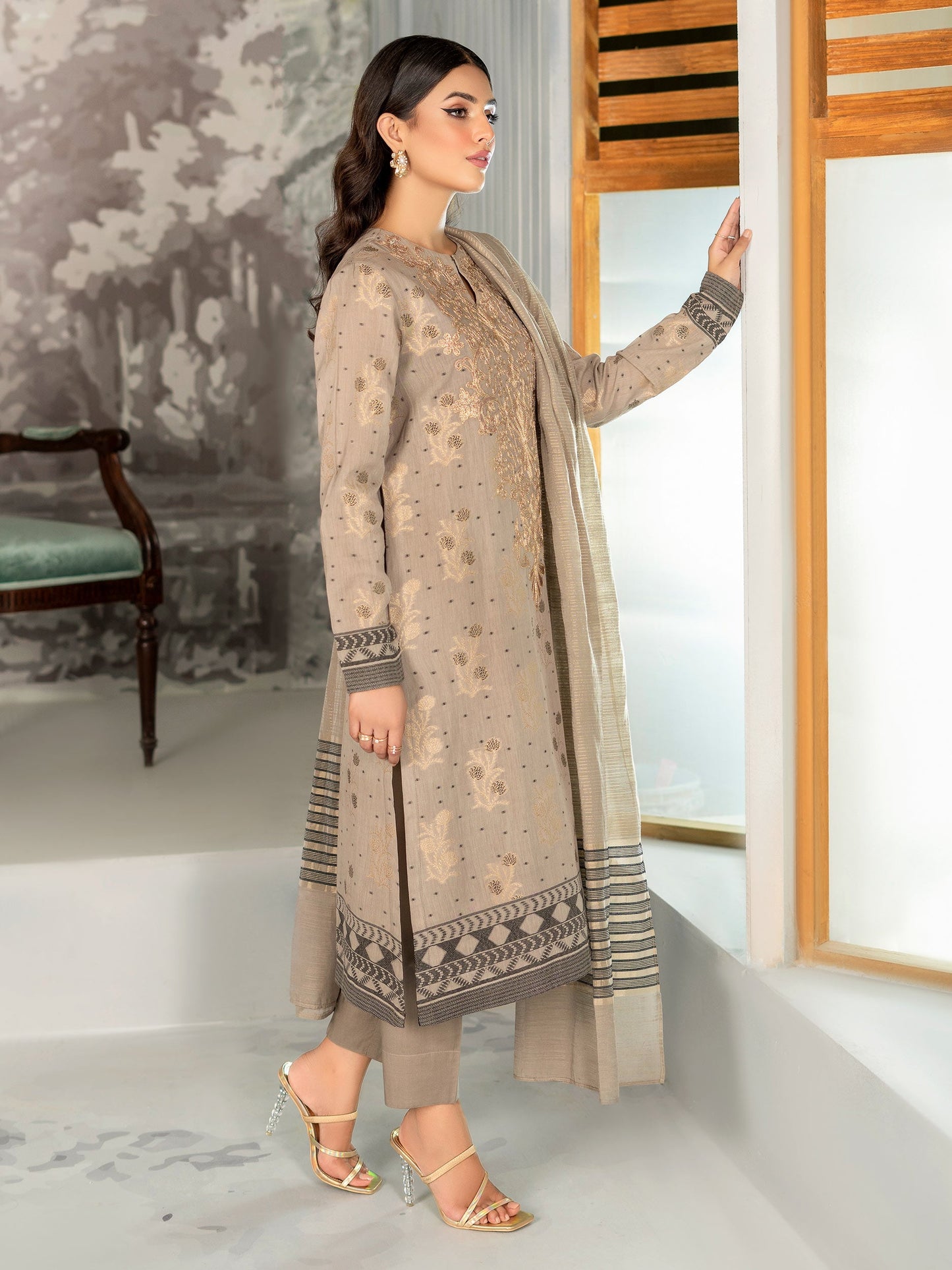 Limelight - 3 Piece Embroidered Jacquard Suit