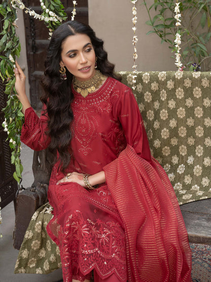 3 Piece Satin Suit- Embroidered (Pret)