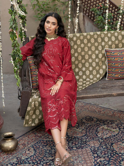 3 Piece Satin Suit- Embroidered (Pret)