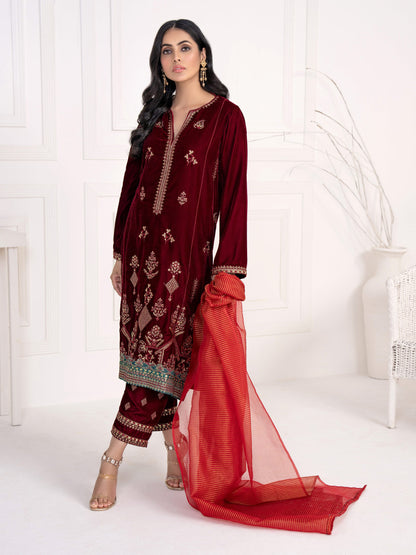 3 Piece Velvet Suit-Embroidered(Unstitched)