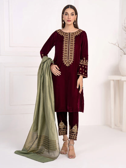 3 Piece Velvet Suit-Embroidered(Unstitched)