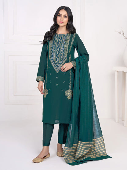 3 Piece Raw Silk Suit-Embroidered(Unstitched)