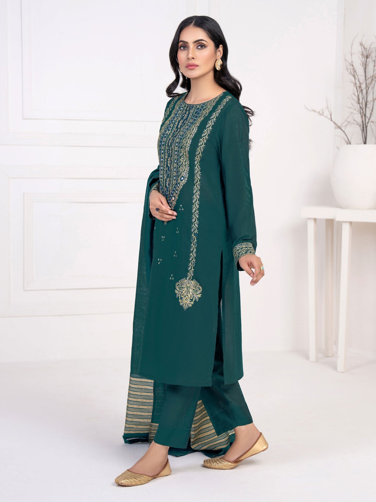 3 Piece Raw Silk Suit-Embroidered(Unstitched)