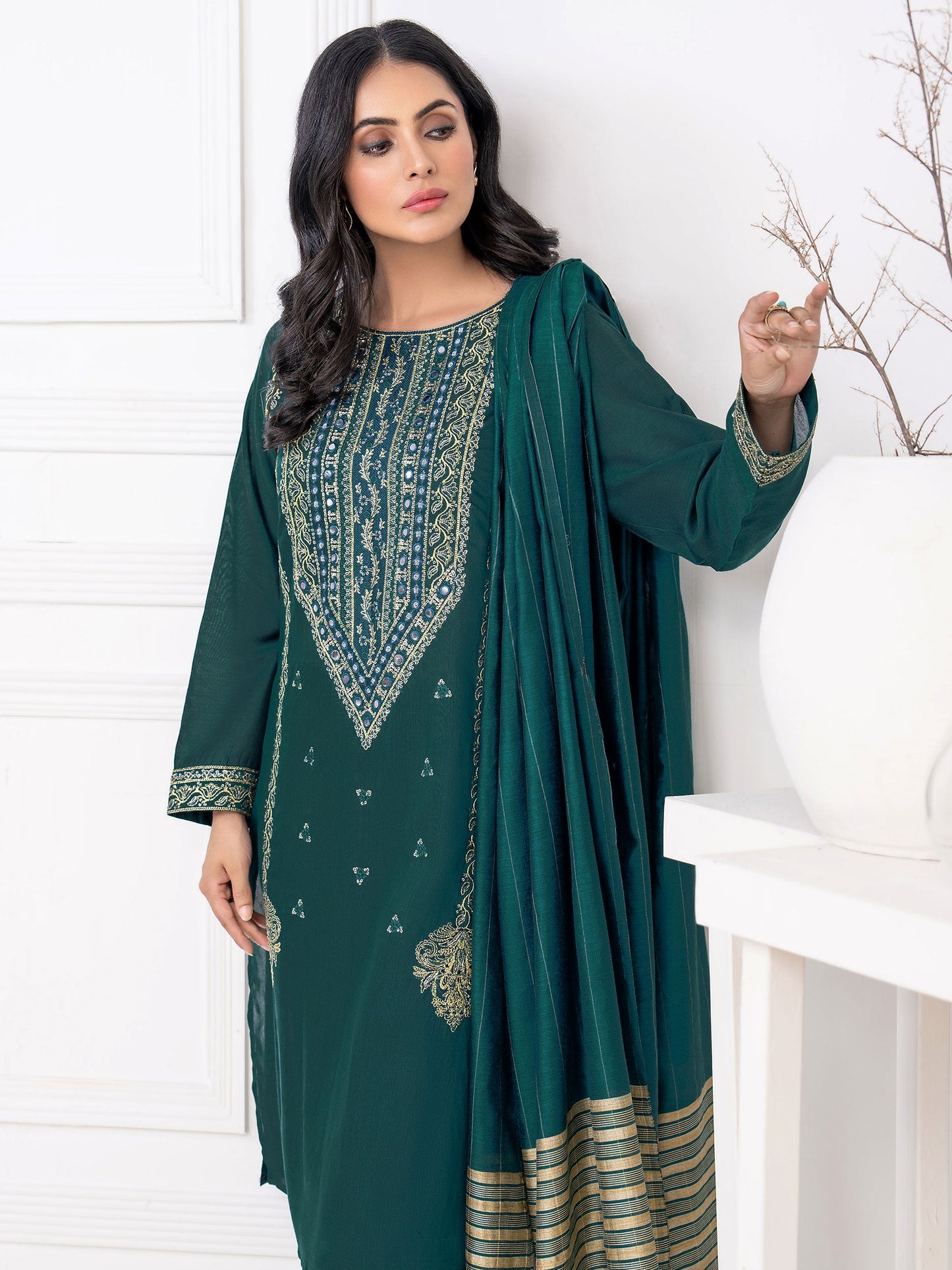 3 Piece Raw Silk Suit-Embroidered(Unstitched)