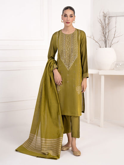 3 Piece Raw Silk Suit-Embroidered(Unstitched)