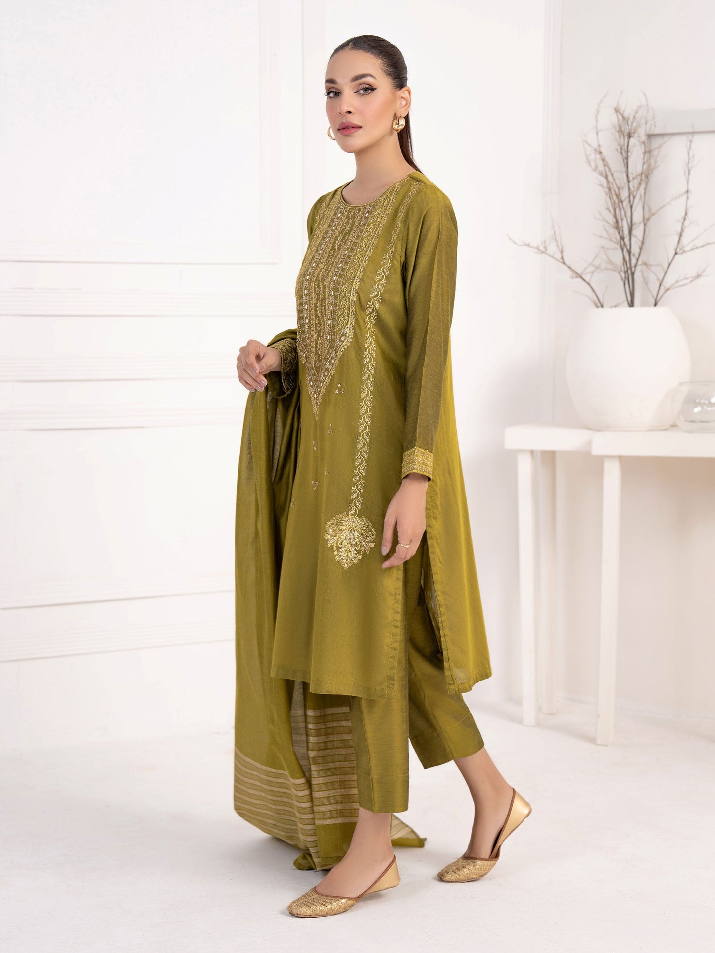 3 Piece Raw Silk Suit-Embroidered(Unstitched)