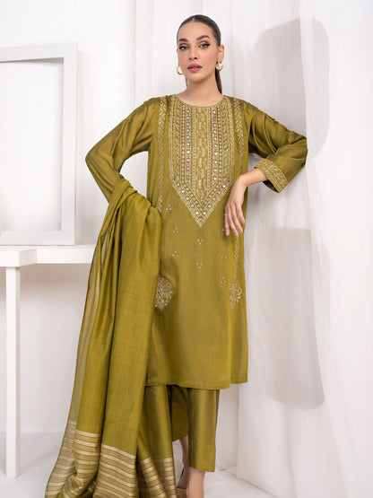 3 Piece Raw Silk Suit-Embroidered(Unstitched)