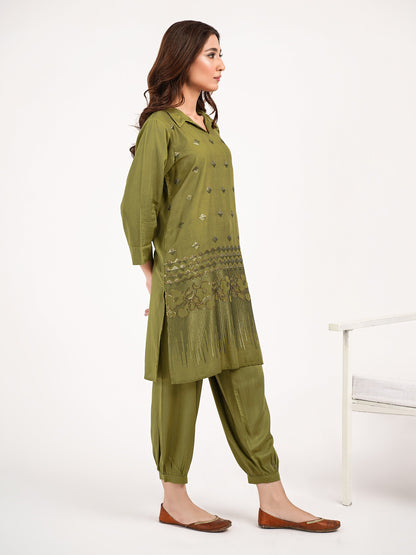 2 Piece Viscose Suit-Embroidered(Pret)