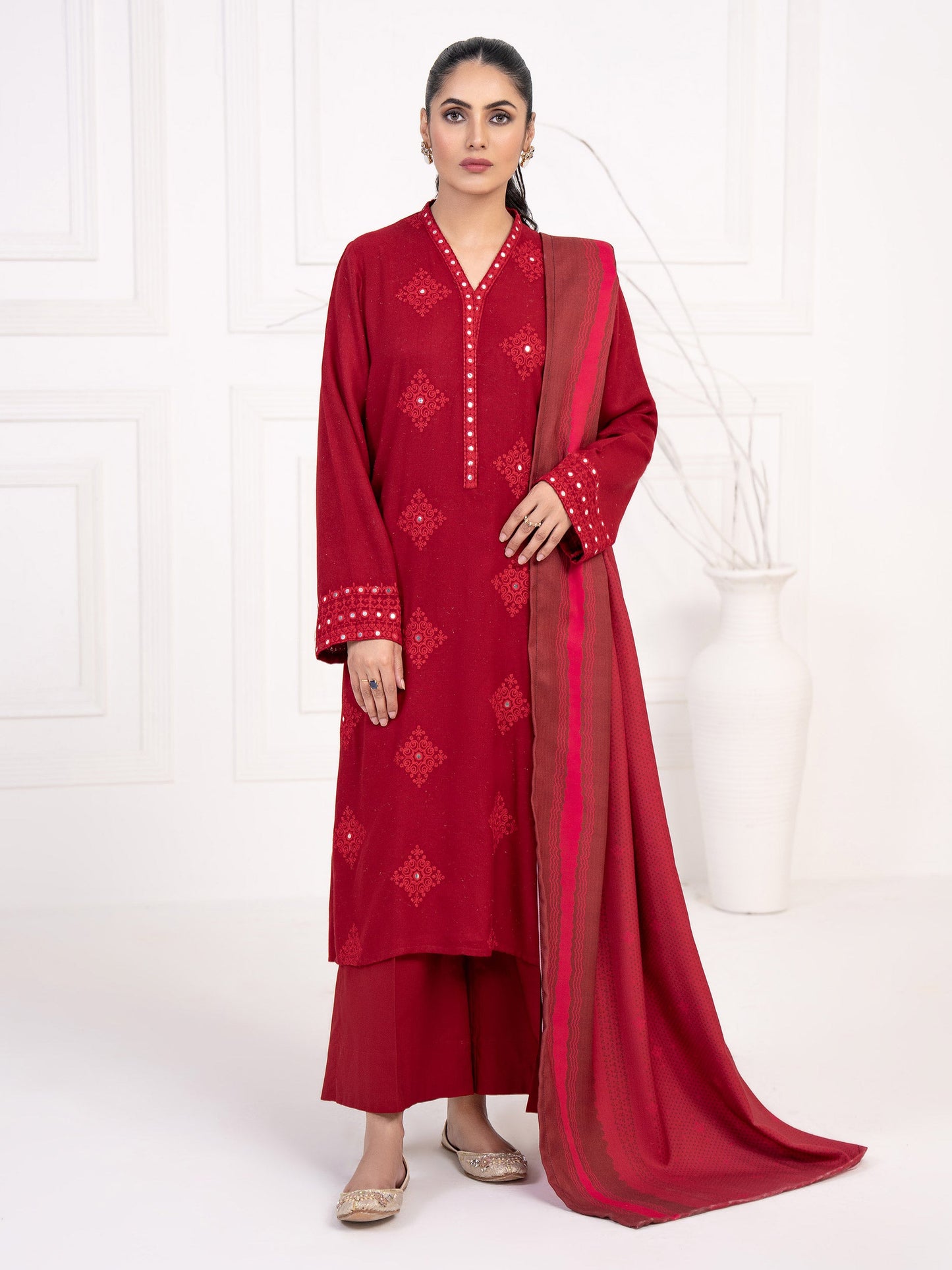 2 Piece Karandi Suit-Embroidered(Unstitched)