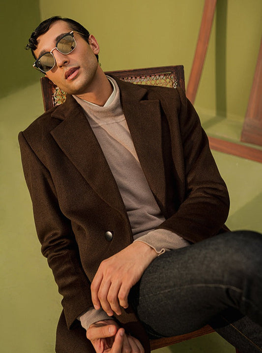 Chaos - Angst - Chocolate Brown Long Winter Coat Men