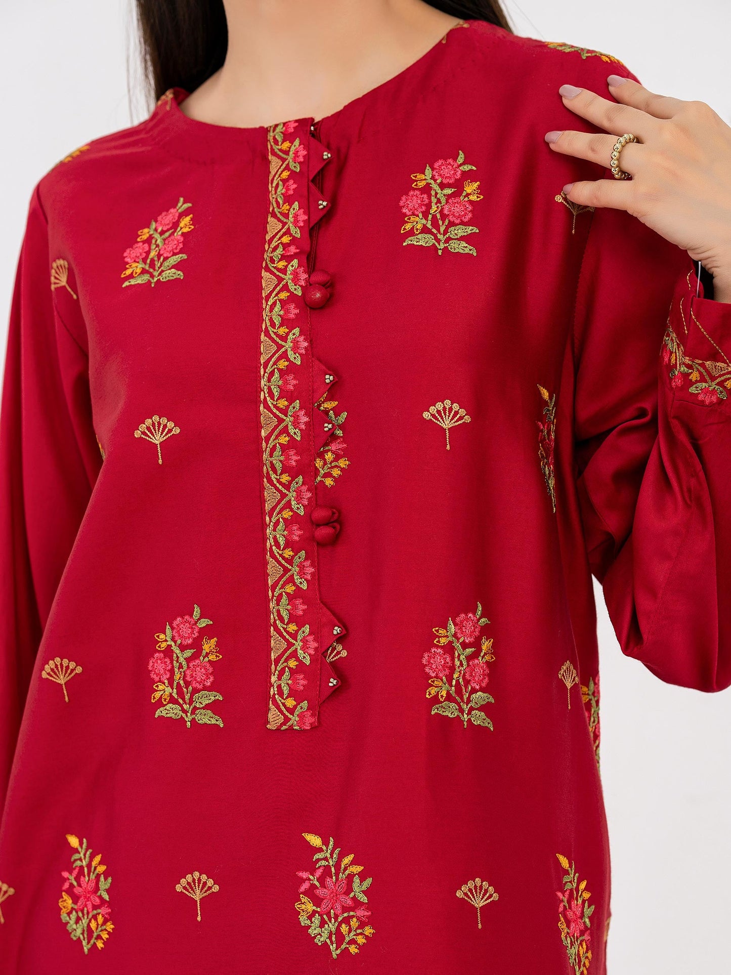 2 Piece Satin Suit-Embroidered (Pret)