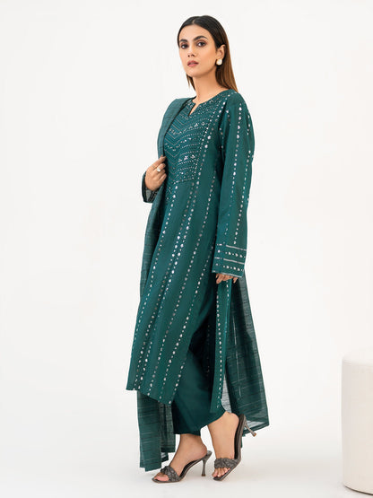 3 Piece Raw Silk Suit-Embroidered (Pret)