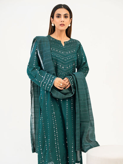 3 Piece Raw Silk Suit-Embroidered (Pret)