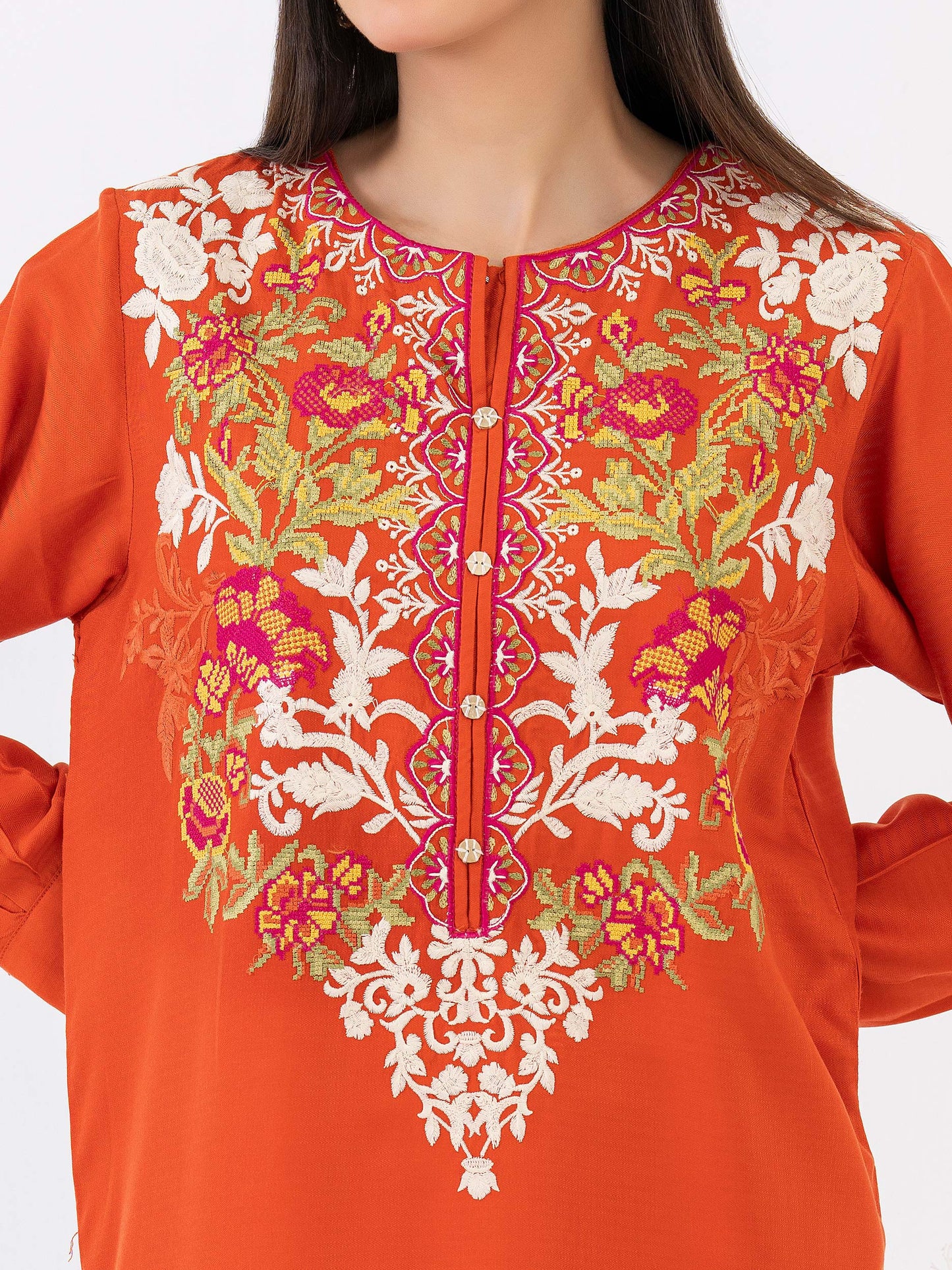 Linen Kurti-Embroidered (Pret)