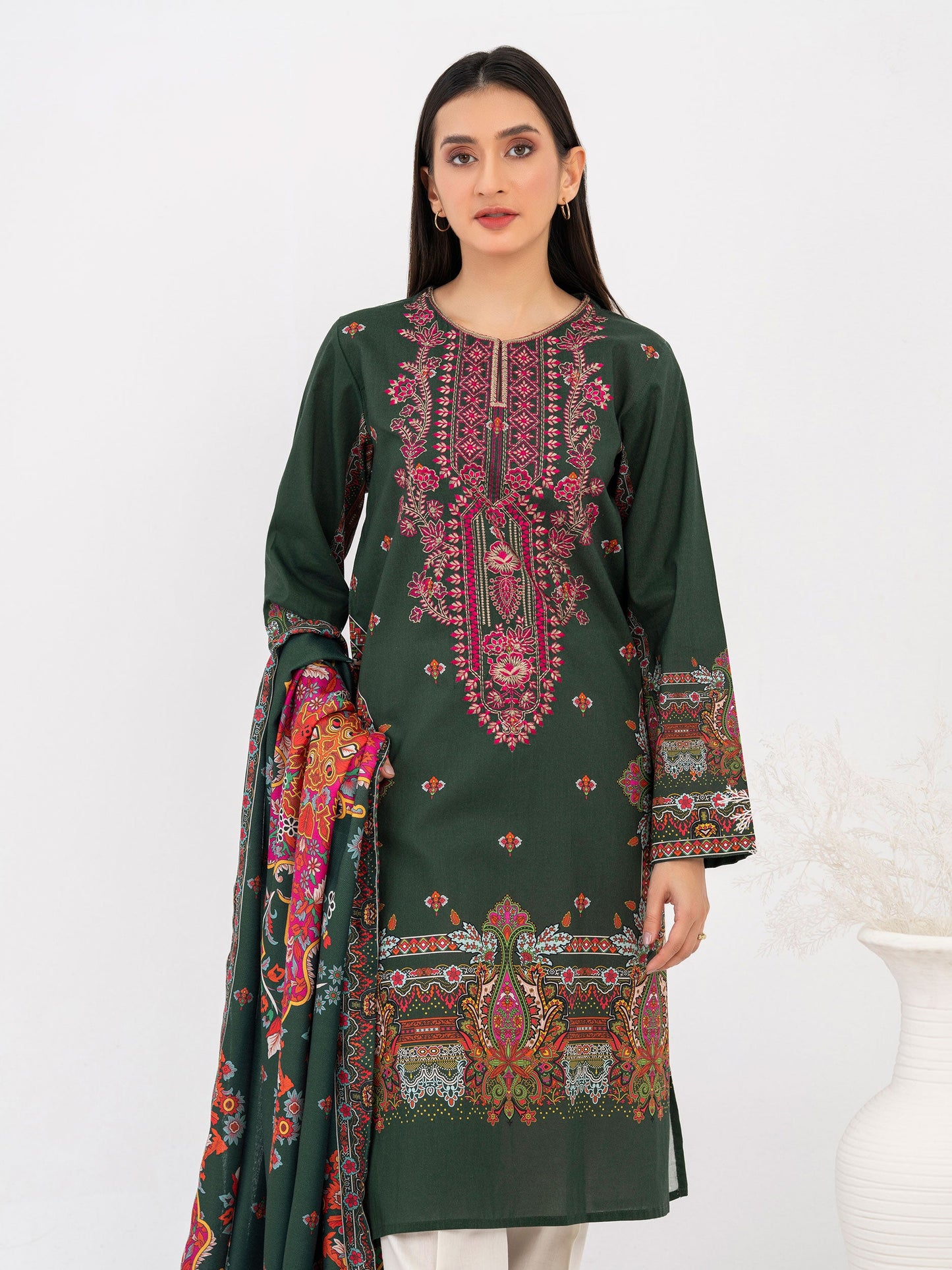 2 Piece Winter Cotton Suit-Embroidered(Pret)