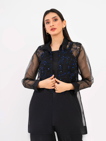 Organza Top With Slip-Embroidered(Pret)