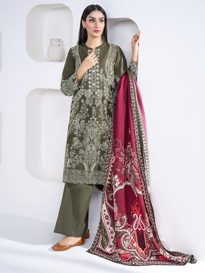 3 Piece khaddar Suit-Emboss Print(Unstitched)