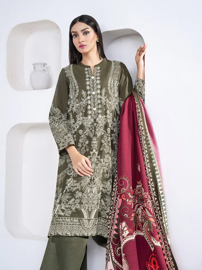 3 Piece khaddar Suit-Emboss Print(Unstitched)