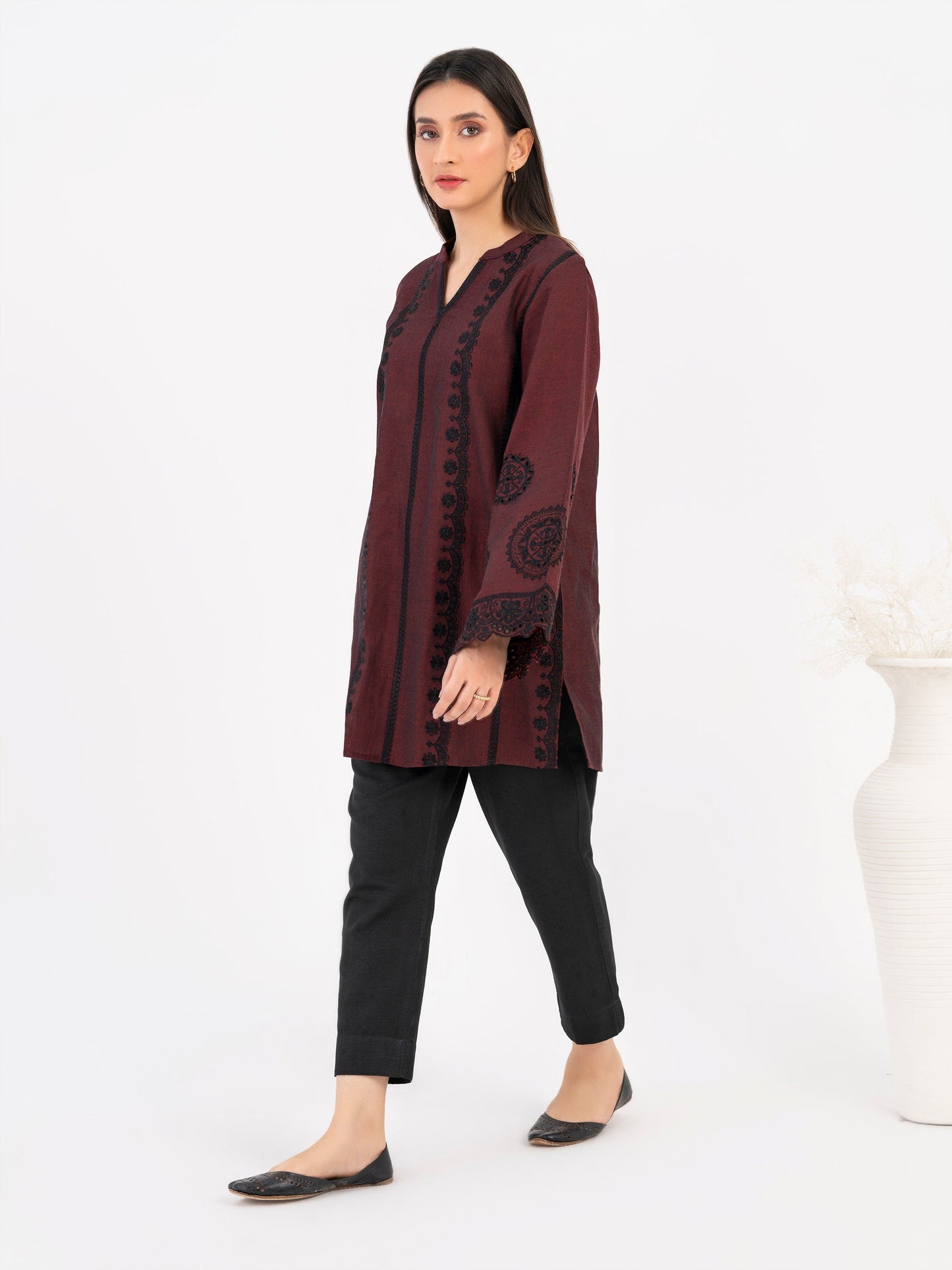 Yarn Dyed Kurti-Embroidered(Pret)