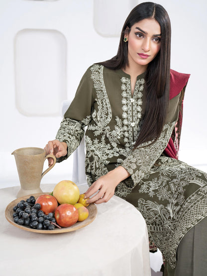 3 Piece khaddar Suit-Emboss Print(Unstitched)