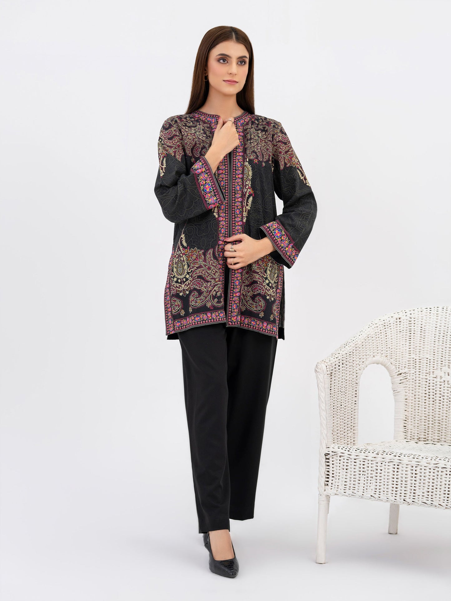 Printed Khaddar Cardigan