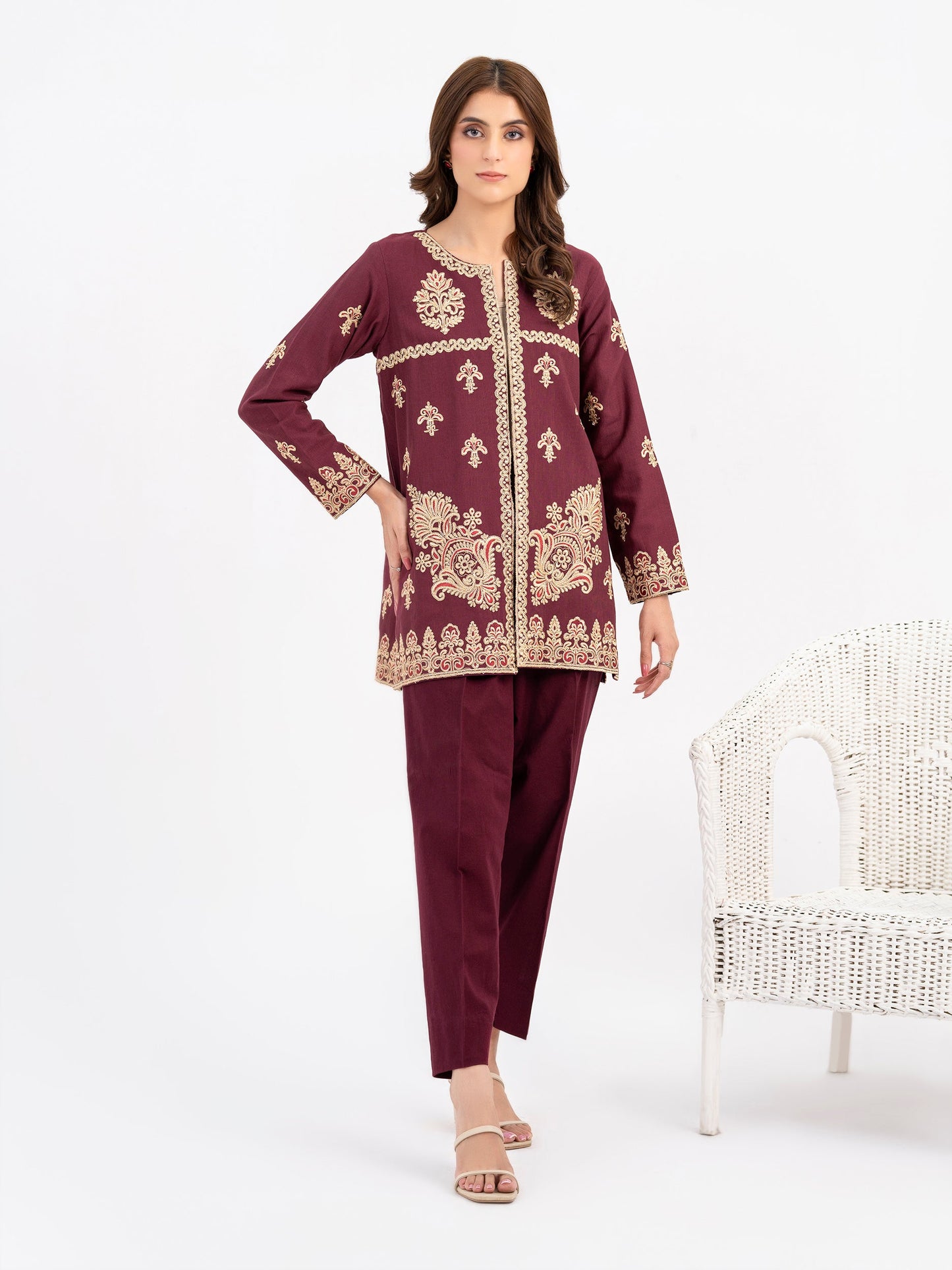 Embroidered Khaddar Jacket (Pret)