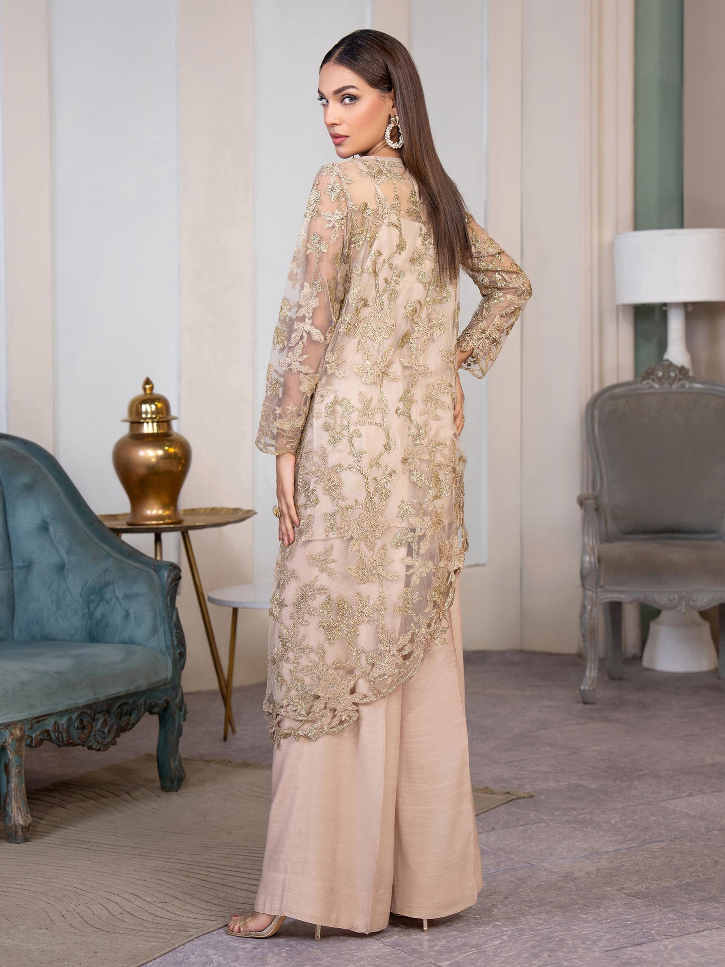 3 Piece Net Suit-Embroidered(Pret)