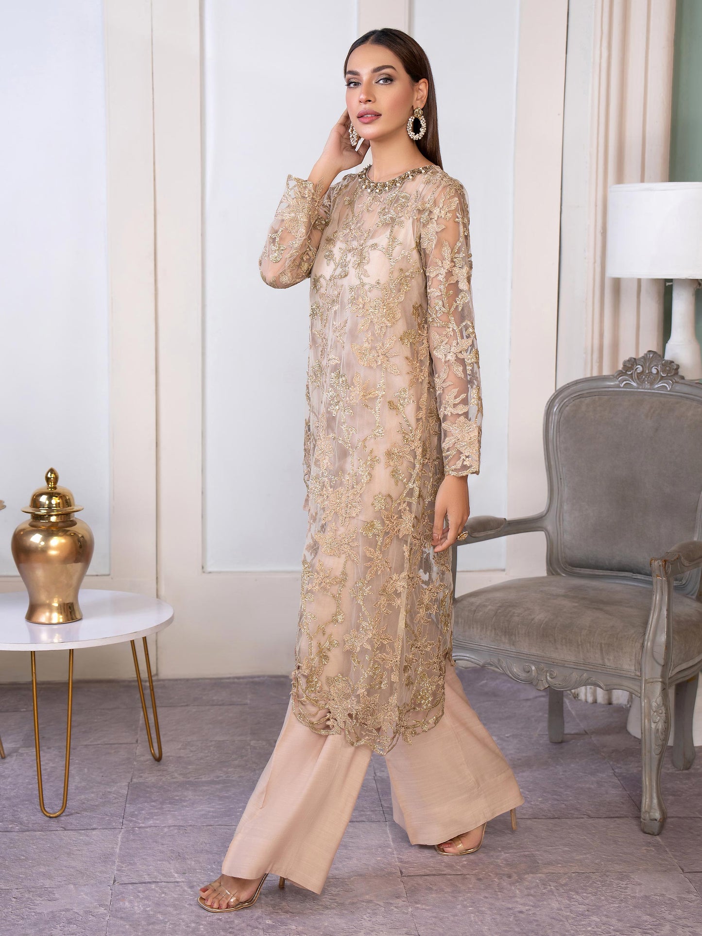 3 Piece Net Suit-Embroidered(Pret)