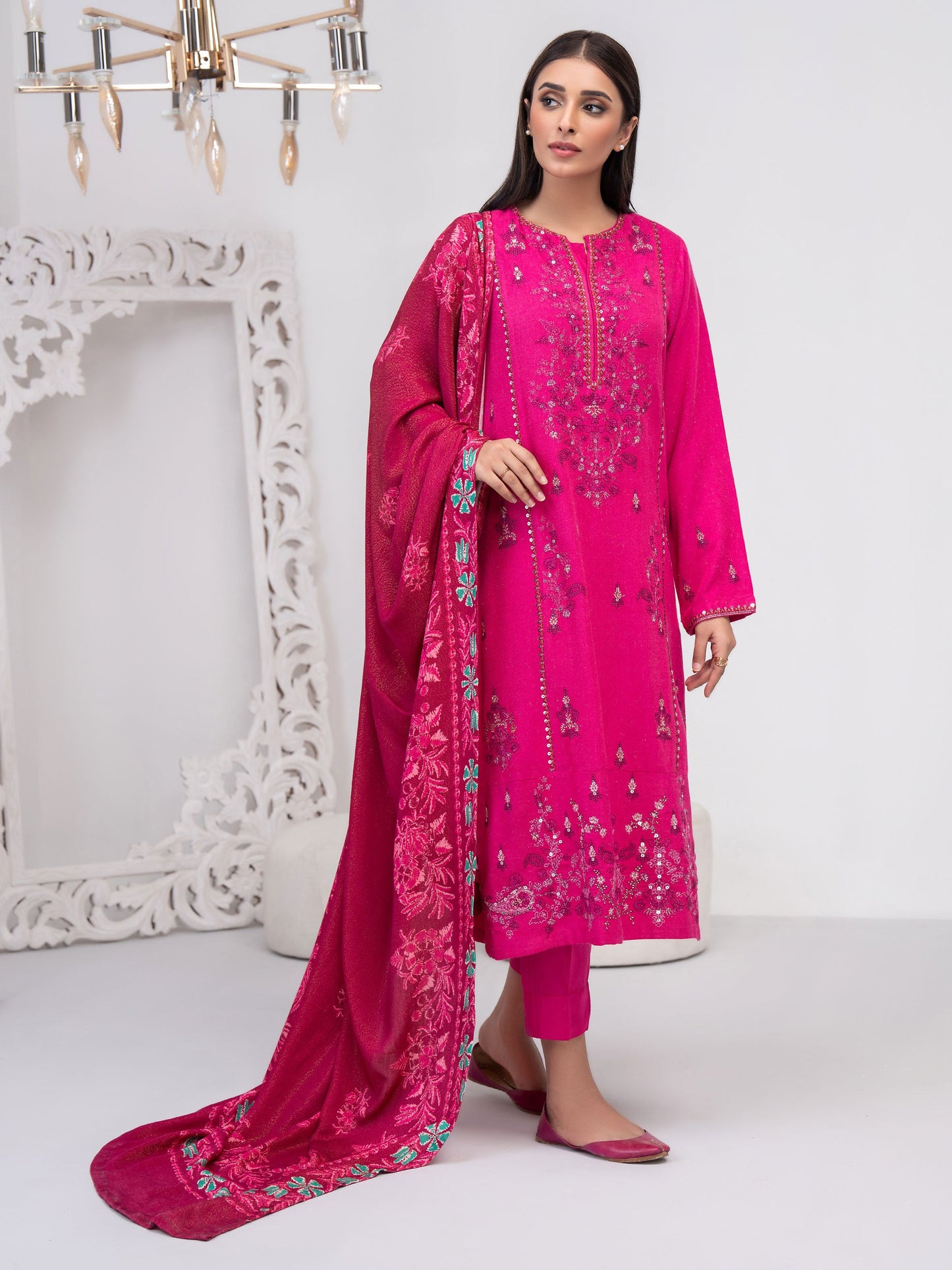 3 Piece Karandi Suit-Embroidered (Unstitched)