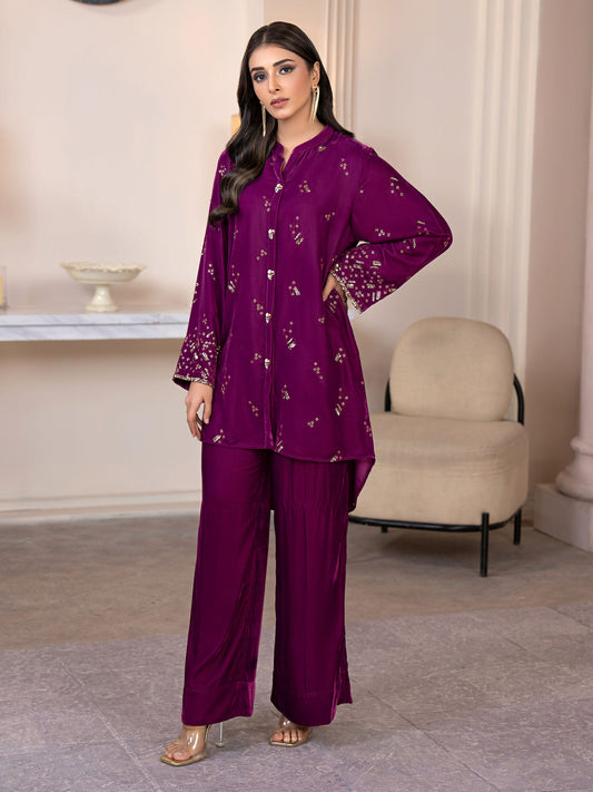 2 Piece Velvet Suit-Embroidered(Pret)