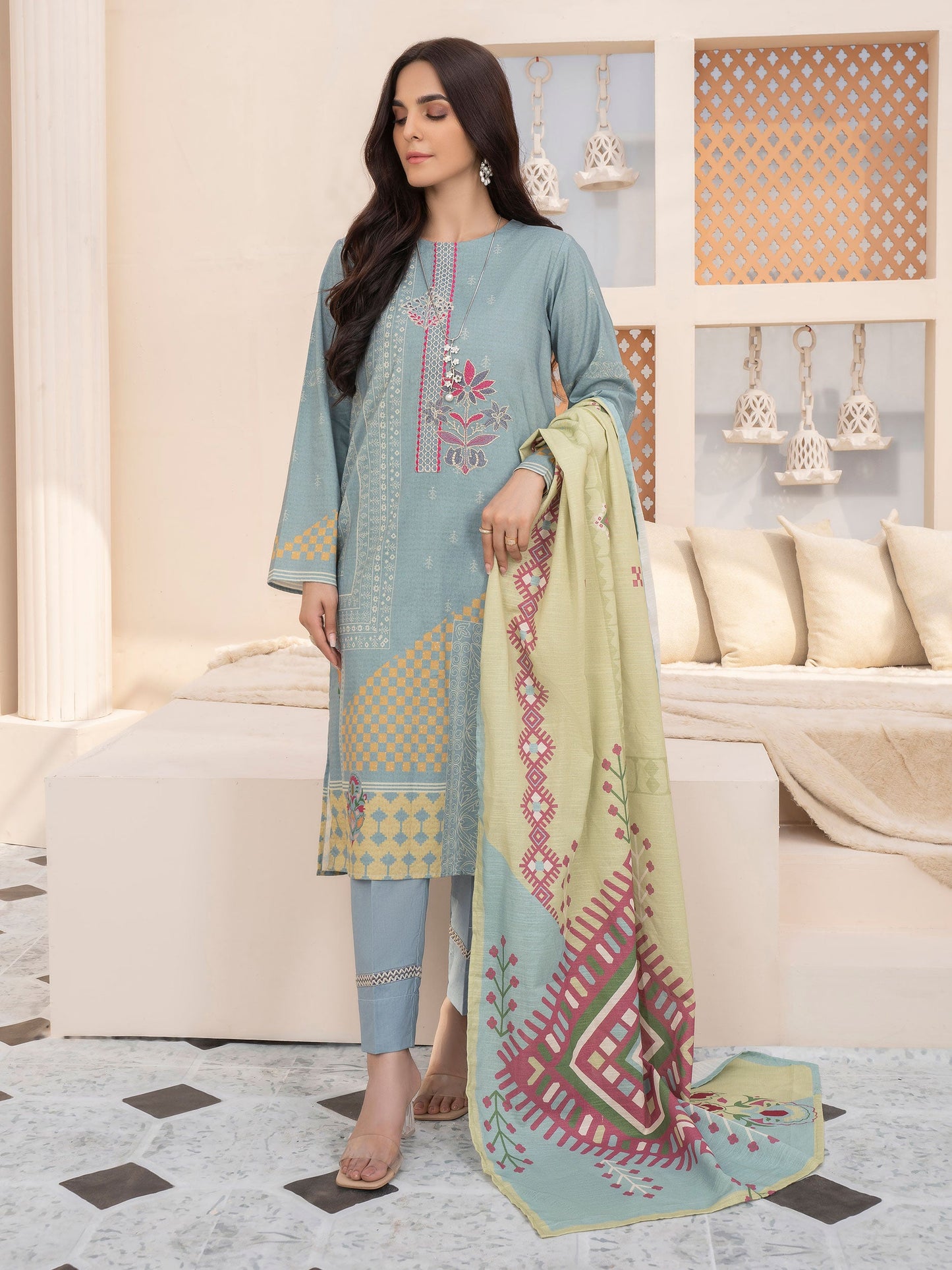 3 Piece Winter Cotton Suit-Unstitched Embroidered