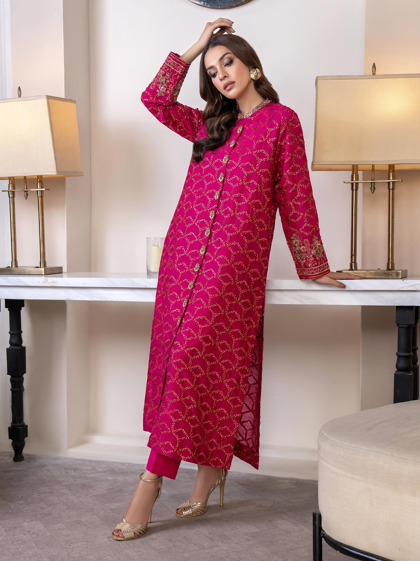 2 Piece Cotton Net Suit-Embroidered(Pret)