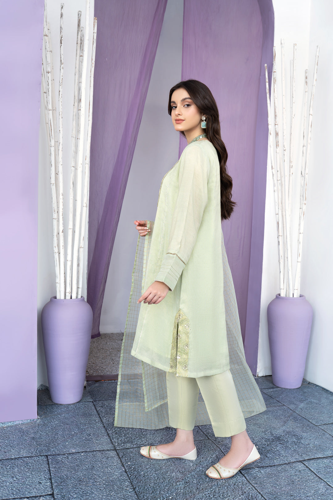 Eraj Hussain - Glitters Charm Mint - Stitched