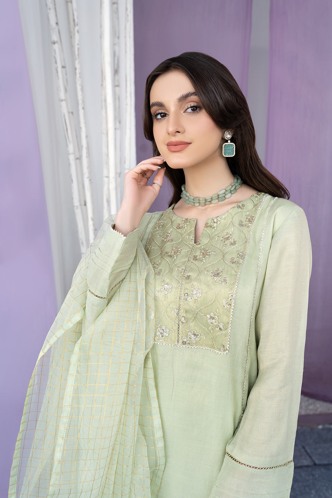 Eraj Hussain - Glitters Charm Mint - Stitched