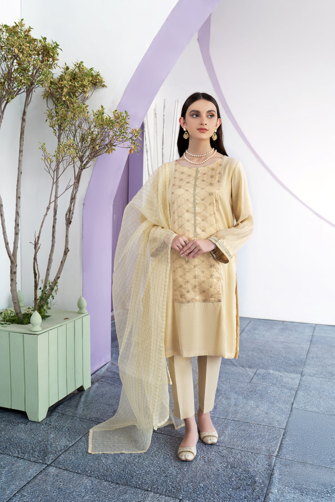 Eraj Hussain - Twinkling Treasure - Lemon Yellow - Stitched