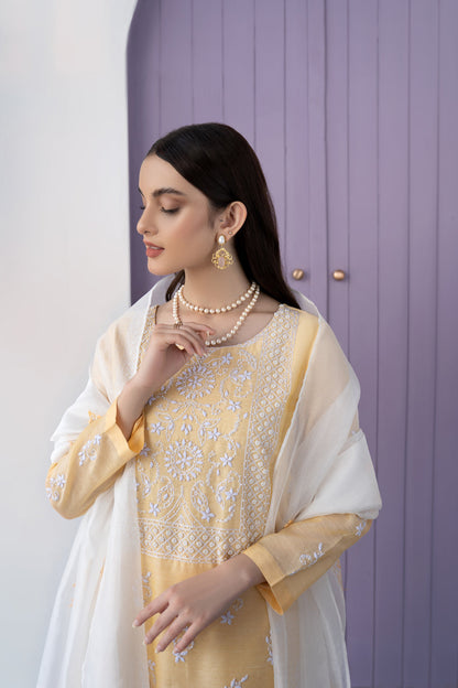 Eraj Hussain - Fasaan e Chikankari - Lime - Stitched