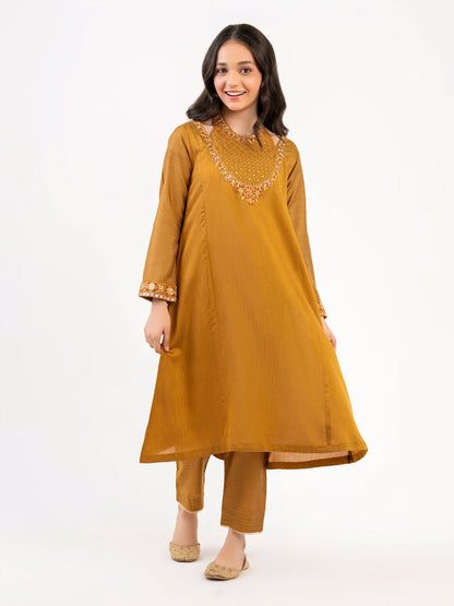 2 Piece Raw Silk Suit-Embroidered (Pret)