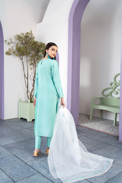 Eraj Hussain - Fasaan e Chikankari - Aquamarine - Stitched