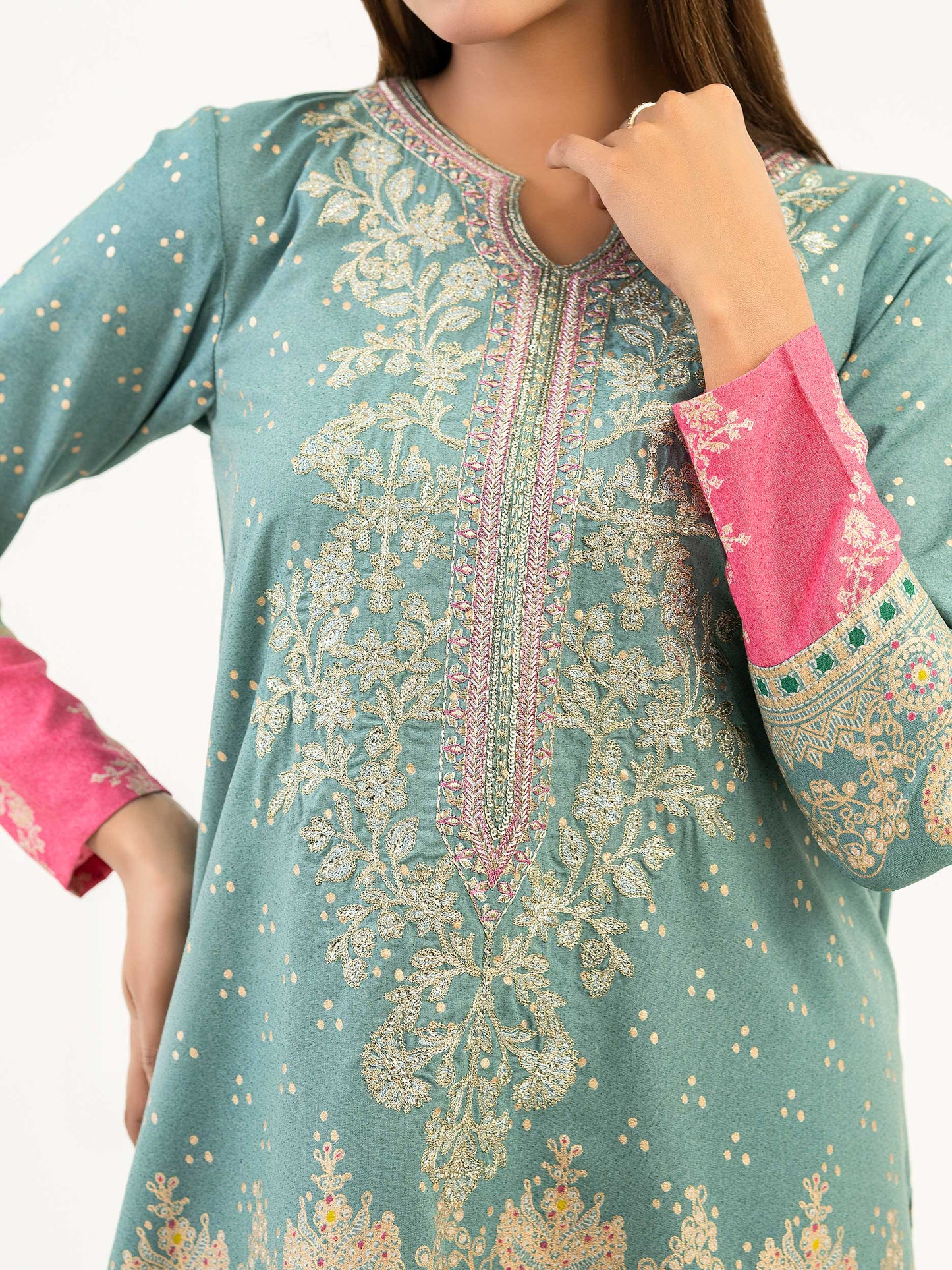 2 Piece Karandi Suit-Embroidered (Pret)