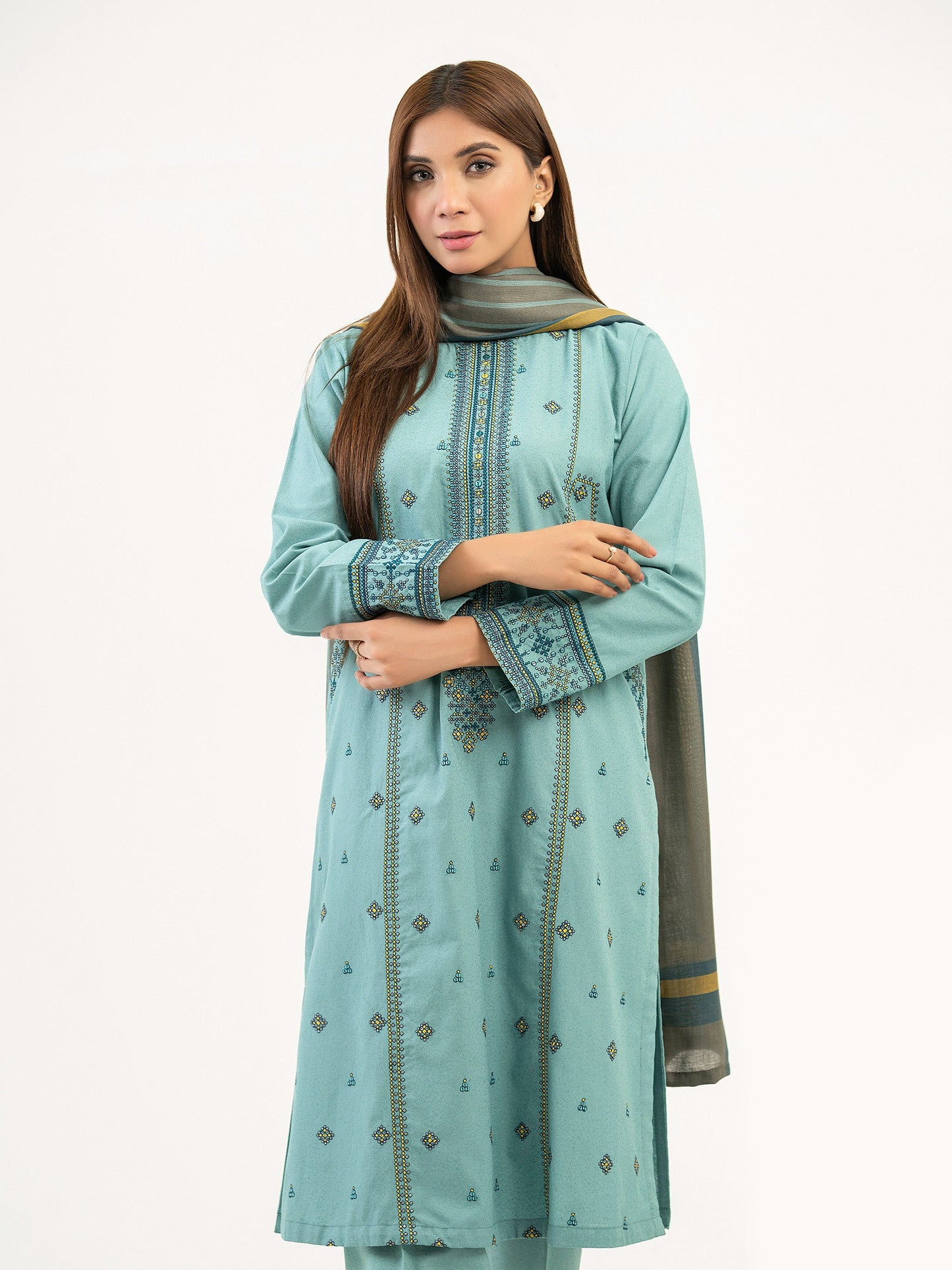 3 Piece Karandi Suit-Embroidered (Pret)