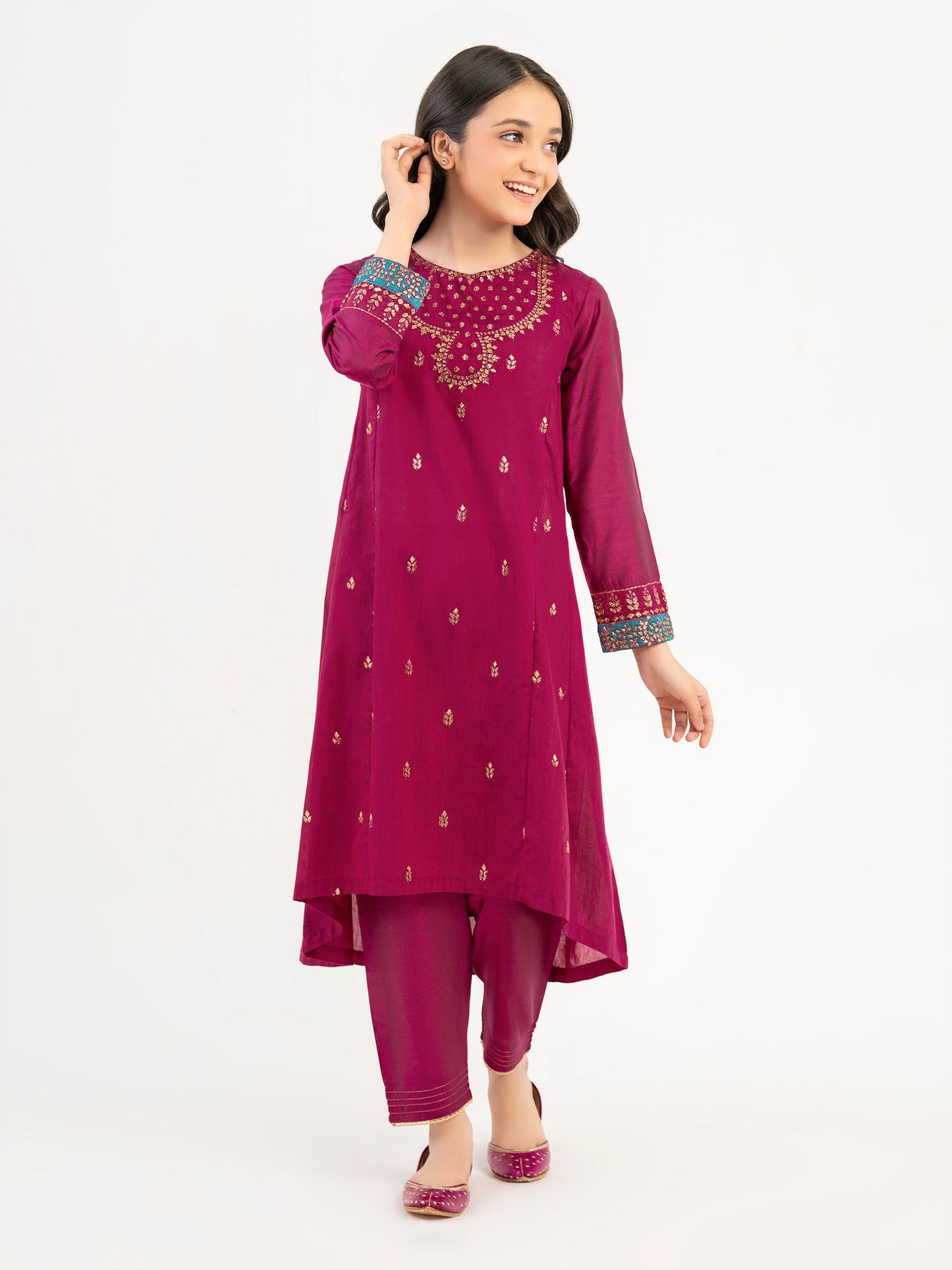 2 Piece Raw Silk Suit-Embroidered (Pret)