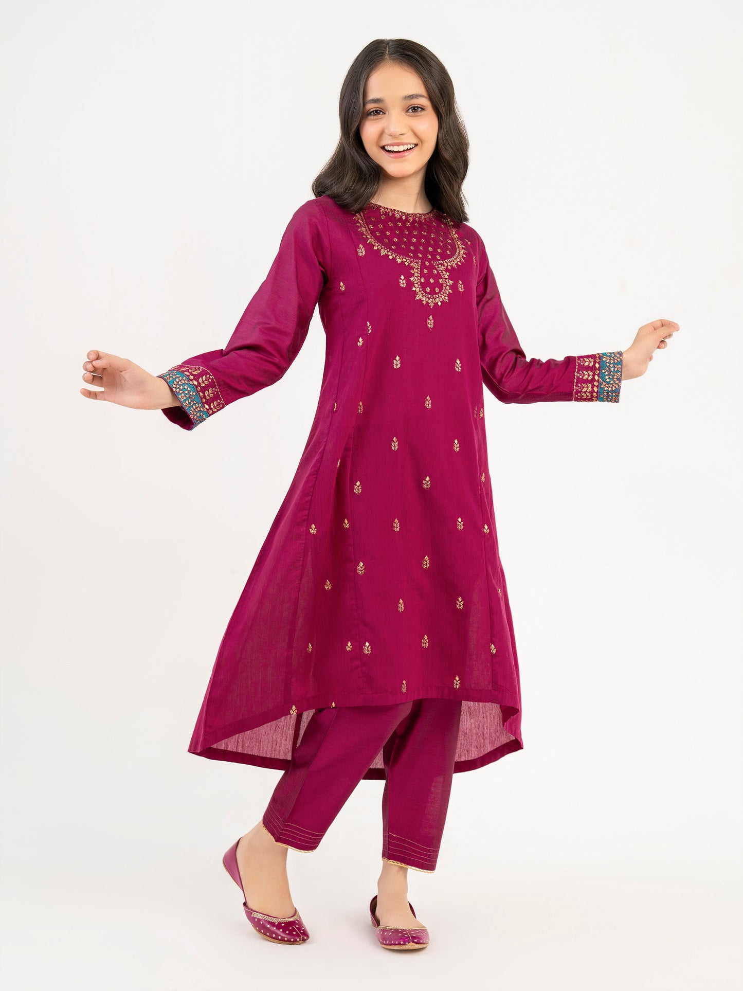 2 Piece Raw Silk Suit-Embroidered (Pret)