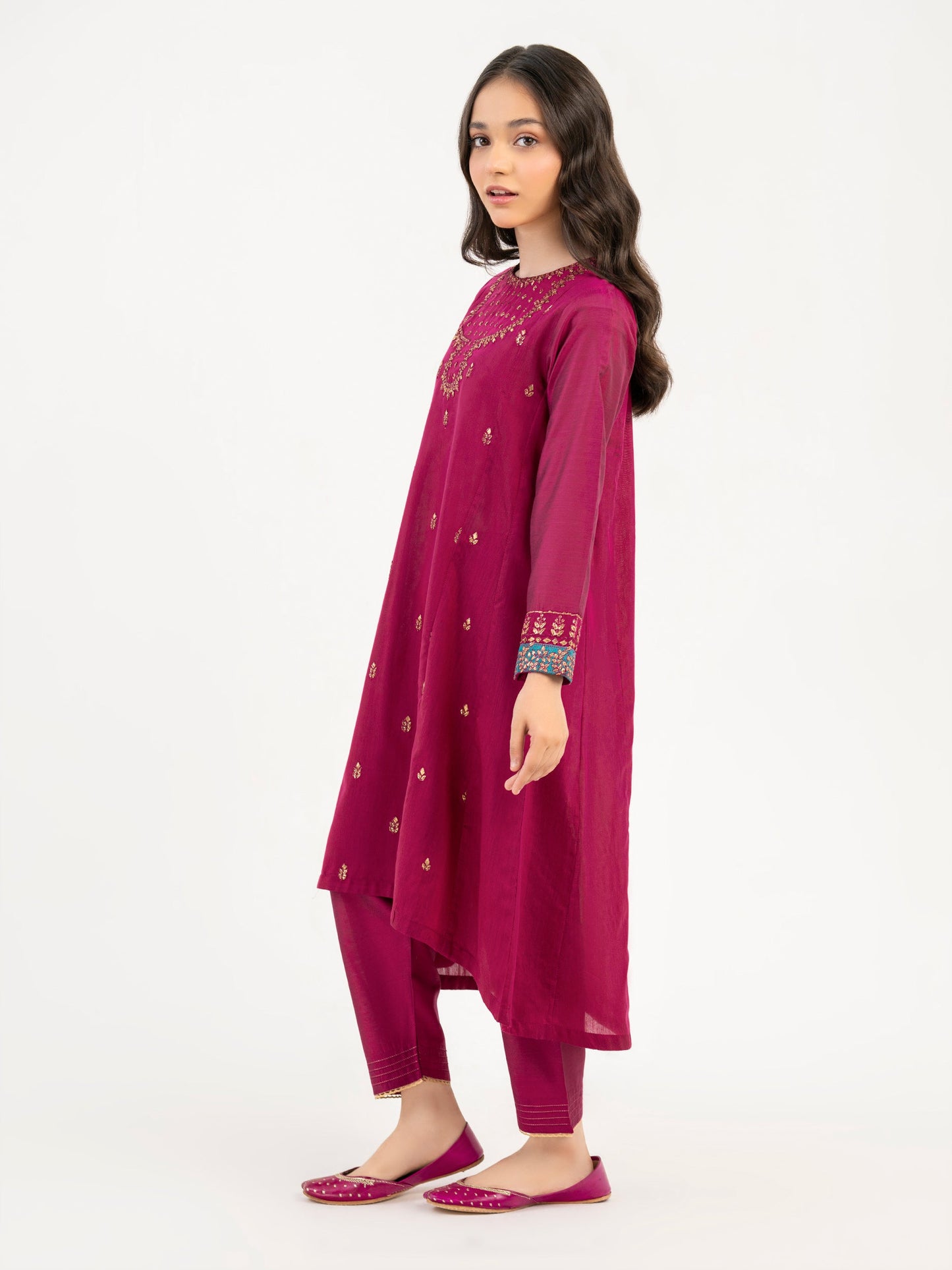 2 Piece Raw Silk Suit-Embroidered (Pret)