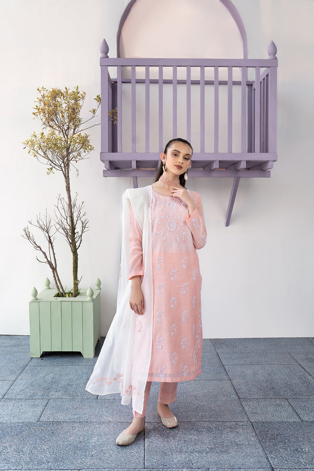 Eraj Hussain - Fasaan e Chikankari - Pink - Stitched