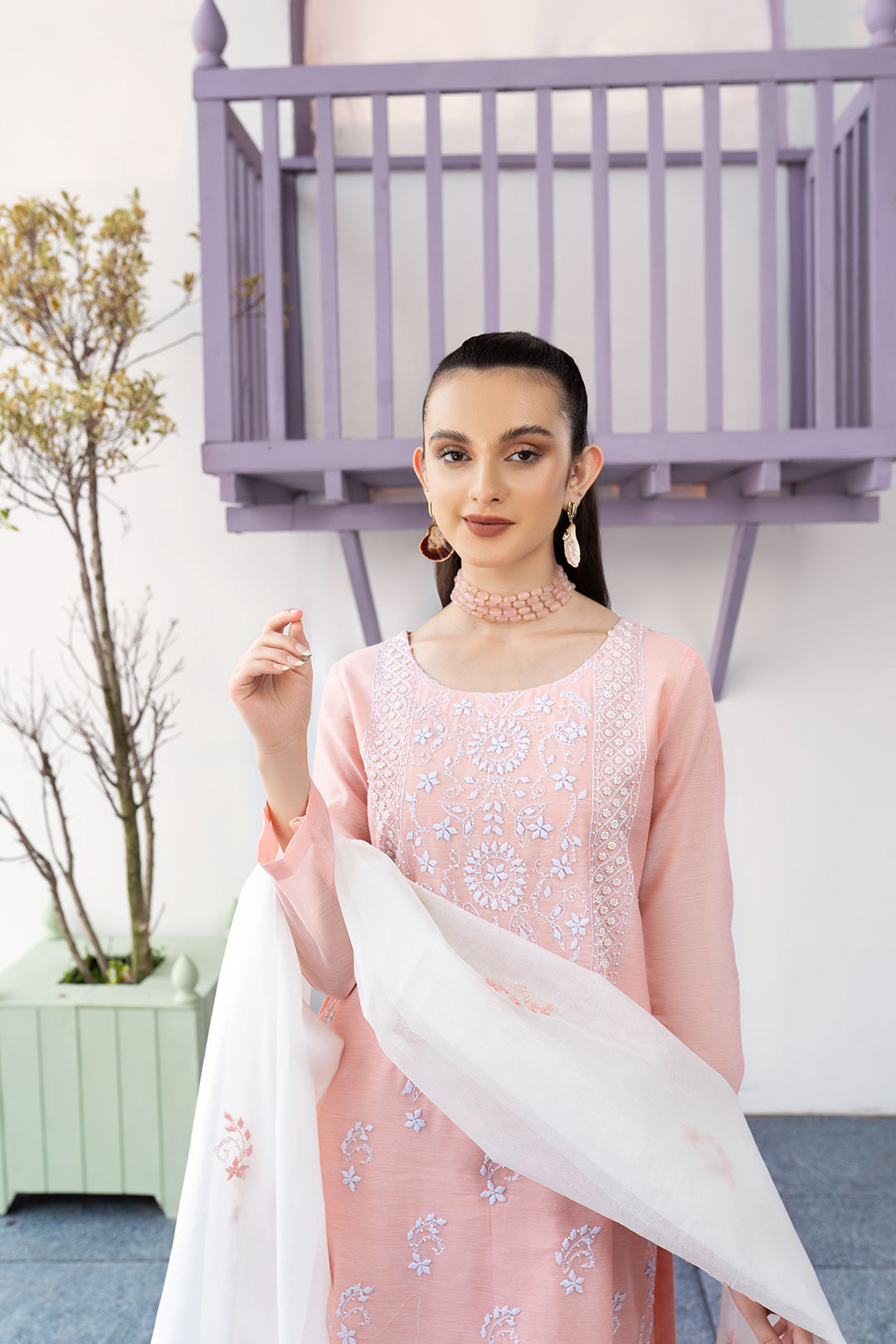 Eraj Hussain - Fasaan e Chikankari - Pink - Stitched
