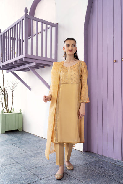Eraj Hussain - Dazzling Gems Gold - Stitched