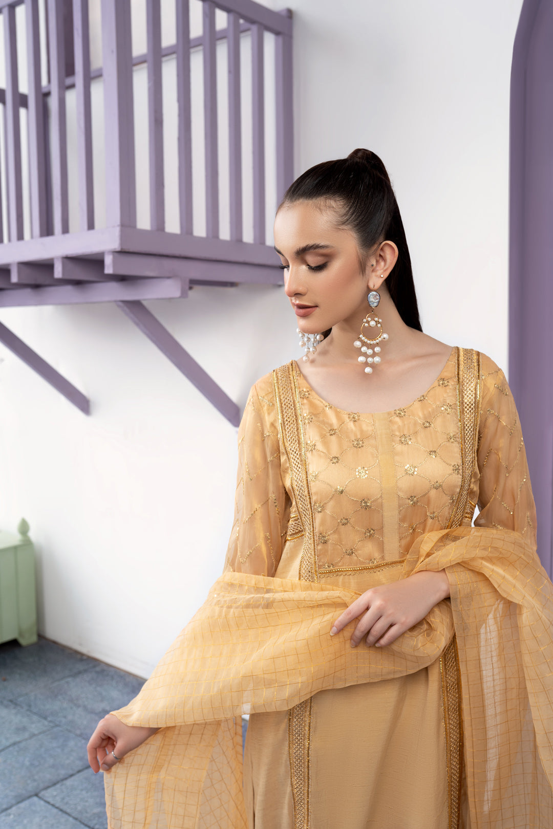 Eraj Hussain - Dazzling Gems Gold - Stitched