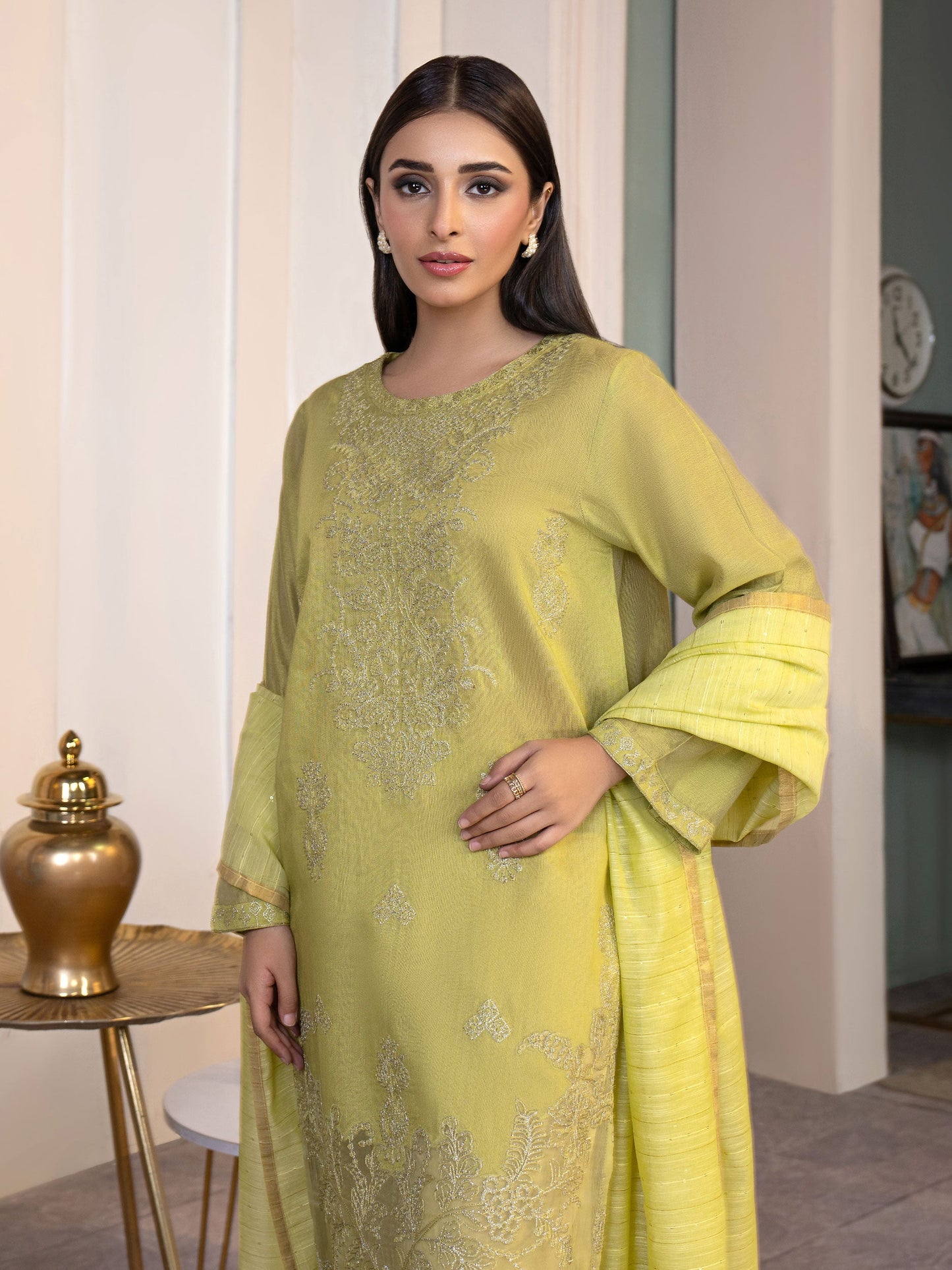 3 Piece Net Suit-Embroidered(Pret)