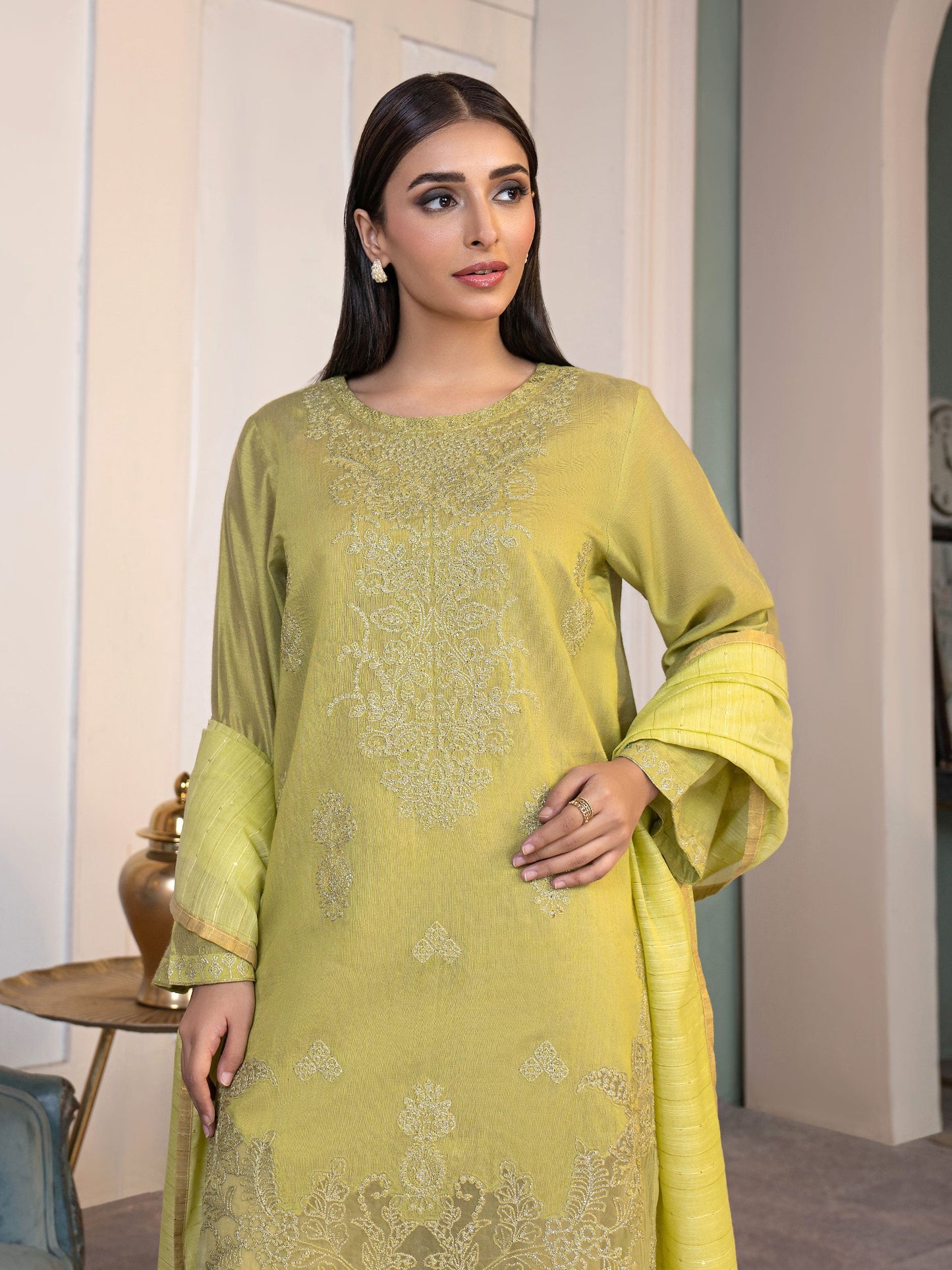 3 Piece Net Suit-Embroidered(Pret)