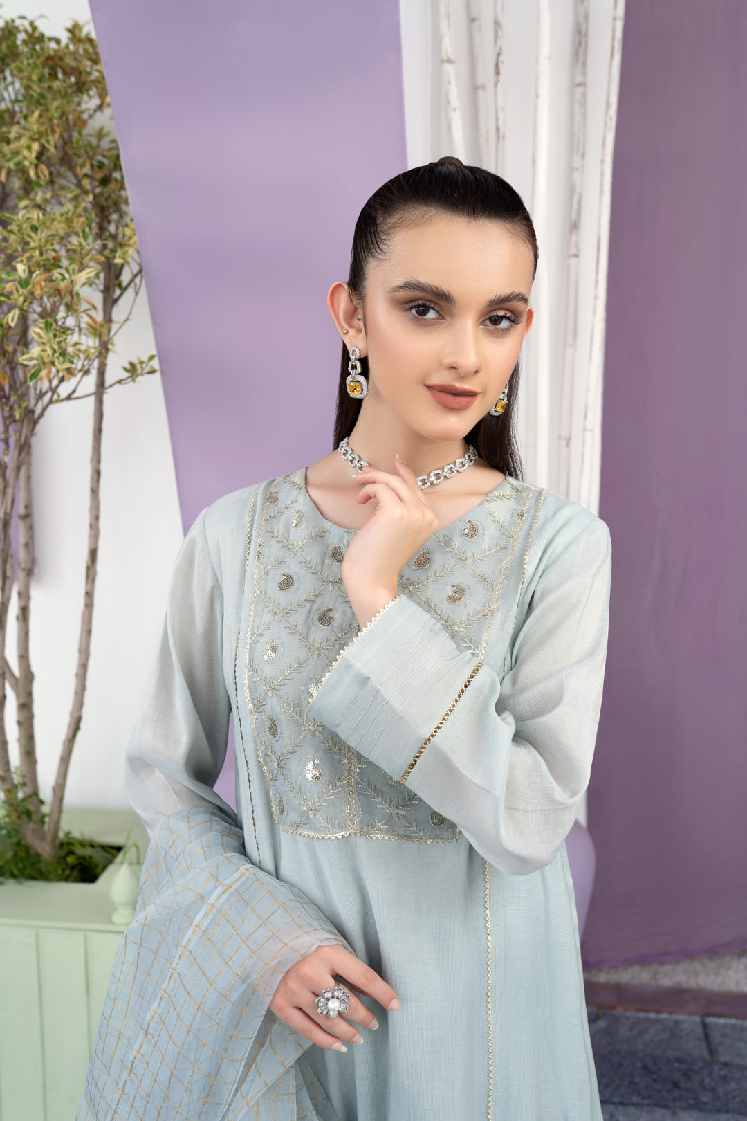 Eraj Hussain - Glitters Charm Iceblue - Stitched
